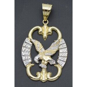 Real 10K Yellow White Gold Two-Tone Eagle Bird Charm With Horns Pendant 7.1 gr